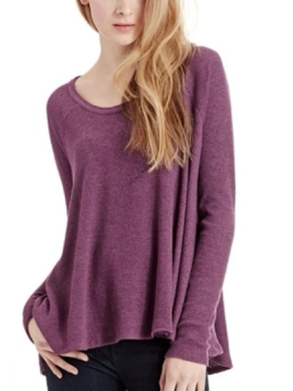 We The Free Women’s Rockabilly Raglan Swing Scoop Neck Top "Aubergine" Size:M